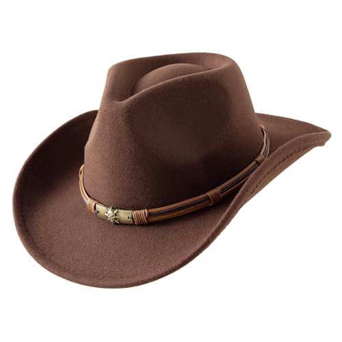 JOYEBUY Cowboy Hats for Kids Vintage Wide Brim Felt Cowboy Hat Girls Cowgirl Hat with Belt Buckle - color: Coffee, size: 1-3T