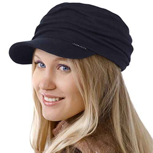Ruphedy Newsboy Cap for Women Summer Chemo Headwear Hair Loss Cancer Hat with Brim - color: Navy