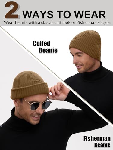 Wool Short Fisherman Beanie for Men Women Double Cuffed Skull Caps - color: 1pcs-light Coffee