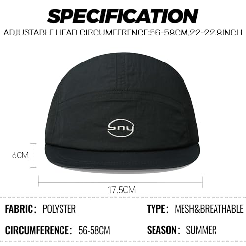 Croogo Mesh 5 Panel Hat Quick Drying Running Baseball Cap for Outdoor - color: Black