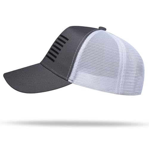 American Flag Trucker Hat - Snapback Hat, Baseball Cap for Men Women - Breathable Mesh Side, Adjustable Fit - for Casual Wear - color: Dark Gray/White