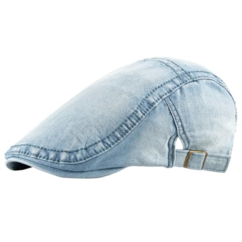 meioro Women Denim Newsboy Hat Cotton Flat Cap Ivy Gatsby Driving Hunting Gatsby Cabbie Denim Hats for Men - color: Light Blue-a