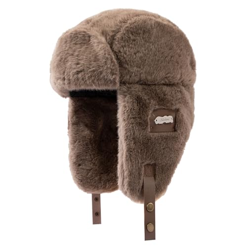 Fluffy Trapper Hats Winter Cozy Plush Ushanka Russian Hat Windproof Ski Hat Pilot Aviator Cap Cold Weather Hat - color: Mg-lfmyymrtb27-brown