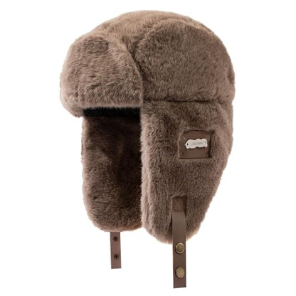 Fluffy Trapper Hats Winter Cozy Plush Ushanka Russian Hat Windproof Ski Hat Pilot Aviator Cap Cold Weather Hat - color: Mg-lfmyymrtb27-brown