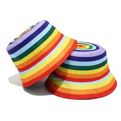 Unisex Print Double-Side-Wear Reversible Bucket Hat - color: Rainbows