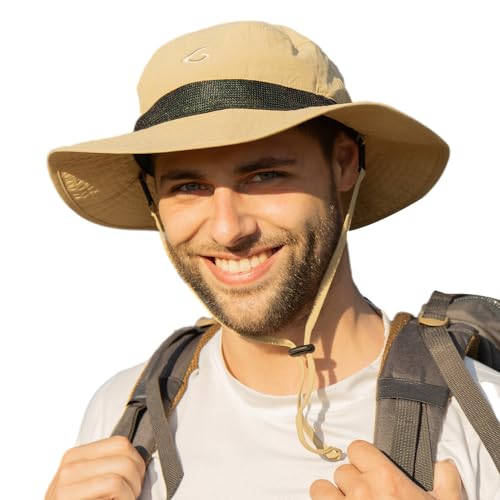 TOP-EX Oversized Waterproof Mesh Sun Hat for Big Heads with Wide Brim - color: Khaki-2.7"brim, size: Large-X-Large
