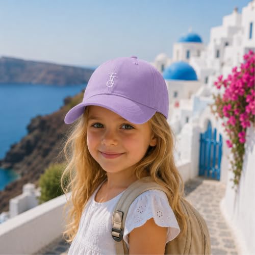 Kids Washed Cotton Baseball Cap, Unstructured Adjustable Toddler Hat for Boys & Girls - color: Lavender
