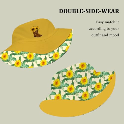 Bucket Hat for Men Women Funny Holiday Fishing Hat Cute Fisherman Cap - color: Sunflower1