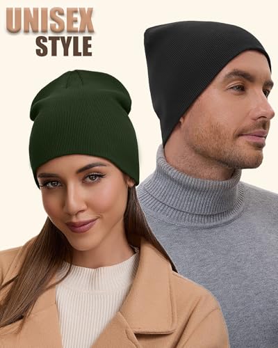 100% Cotton Beanie Hat for Men Women Cuffless Warm Winter Hats - color: 1pcs-olive Green