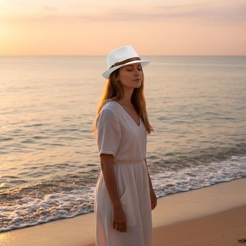 Straw Fedora Hat for Men Panama Hat Short Brim Summer Sun Hat - color: A-white