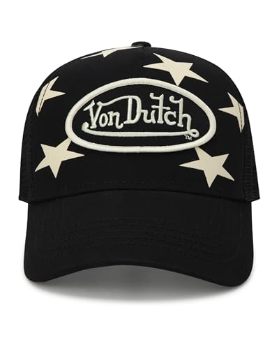 Von Dutch Unisex Americana Star Trucker Hat, Mesh Back, Snap-Back - color: Black Star