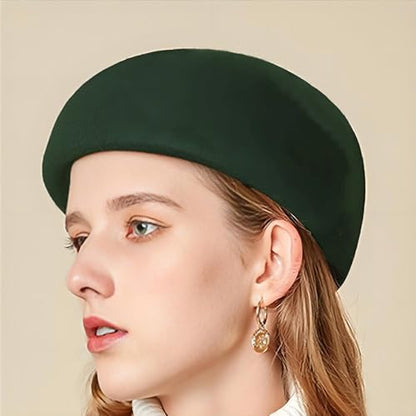 YING LAN Women Wool Cap Stewardess Pillbox Hat Fascinator Base - color: Dark Green