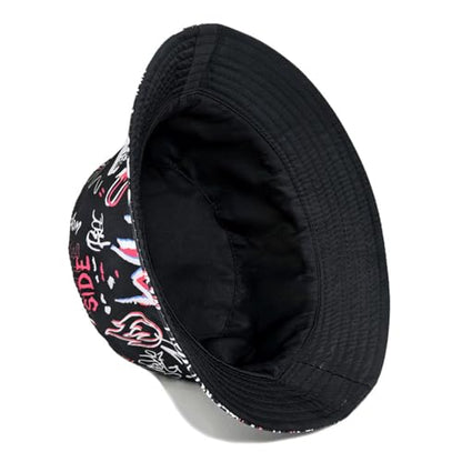 Shark Pattern Bucket Hat for Men Women, Reversible Double-Side-Wear Sun Hat, Packable Beach Fisherman Cap - color: Letter Graffiti