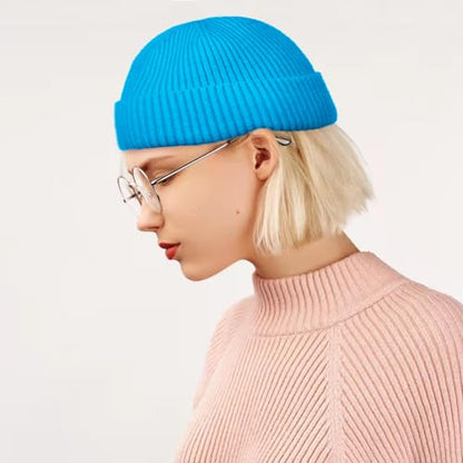 ROYBENS Swag Wool Knit Cuff Short Fisherman Beanie for Men Women Winter Hat - color: 1pcs-peacock Blue
