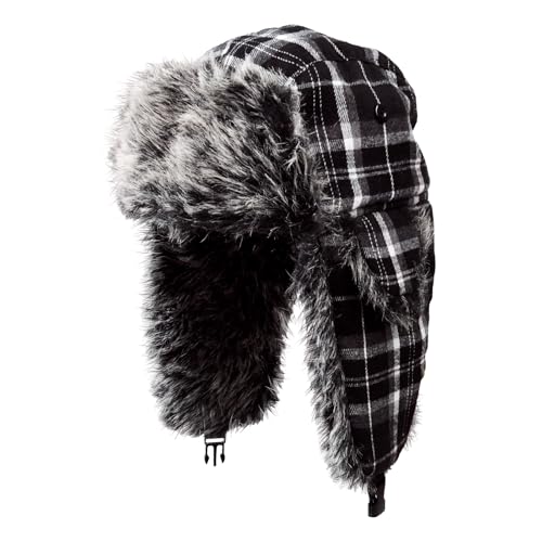 ONWAY Trapper Hat Winter Hats for Women Men with Faux Fur Ear Flaps - color: Blackplaid