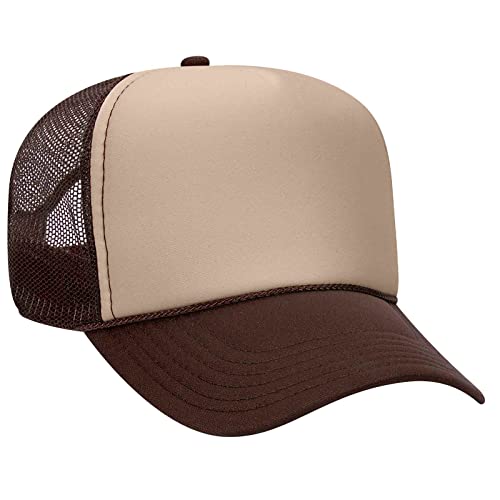 OTTO Wholesale 12 x Cap 5 Panel Mid Profile Mesh Back Trucker Hat - color: Brn/Tan/Brn