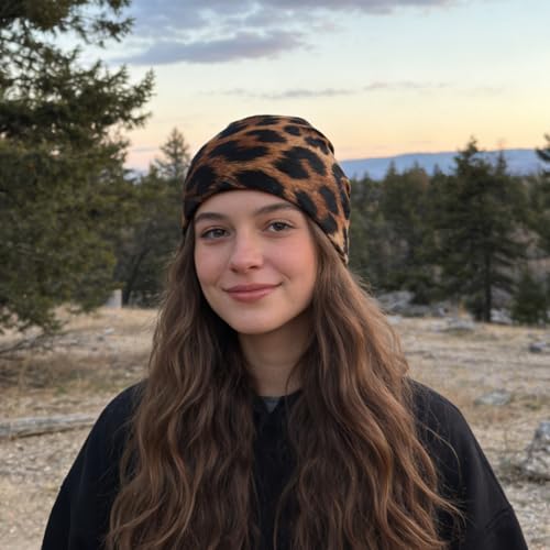 Unisex Stretch Knit Beanie Hat - color: Wavy Leopard Print