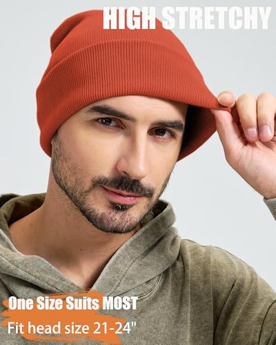 100% Cotton Beanie Lengthen Cuffed Beanies Knit Winter Hats Unisex - color: 1-orange