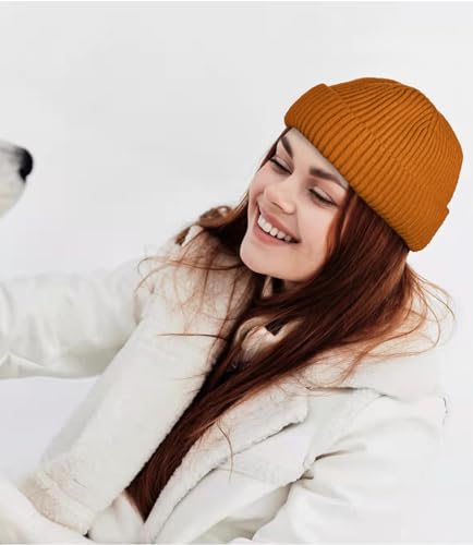ROYBENS Short Wool Fisherman Beanie for Men Women Knit Fleece Lined Beanies - color: 2pcs-black+camel
