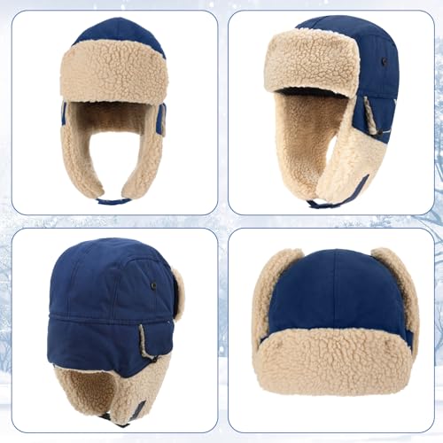 JaGely 4 Pcs Pilot Hat and Goggles Flight Costume Accessories Pilot Helmet Cap with Ear Flaps Hat Adults Winter - color: Blue and Khaki, style: Trendy