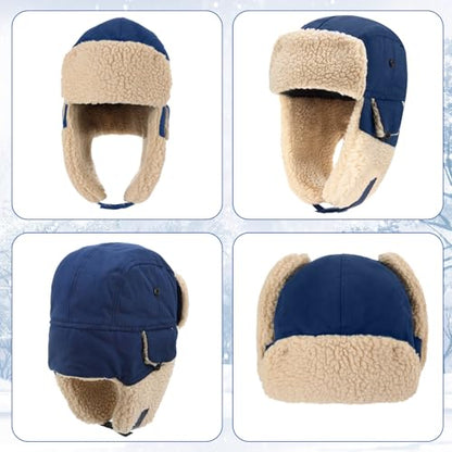 JaGely 4 Pcs Pilot Hat and Goggles Flight Costume Accessories Pilot Helmet Cap with Ear Flaps Hat Adults Winter - color: Blue and Khaki, style: Trendy