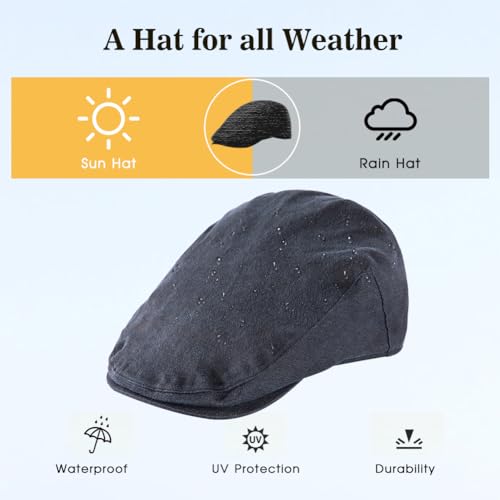 TOP-EX UPF 50+ Waterproof Newsboy Flat Cap for Men, XL/XXL - color: Navy (Waterproof Waxed Cotton), size: 3X-Large