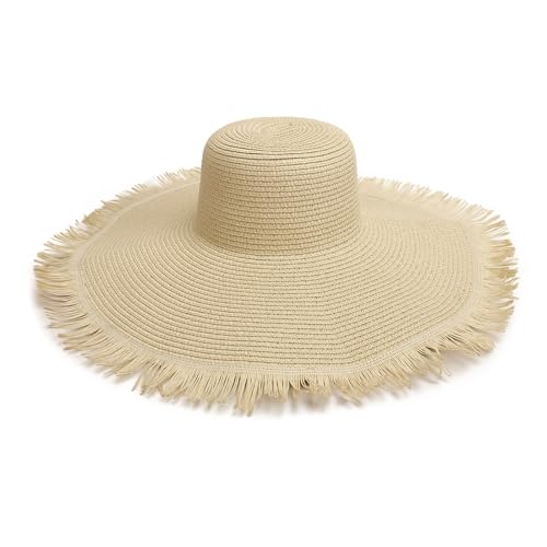 Womens Mens Wide Brim Straw Panama Hat Beach Sun Hat Summer Wide Brim Straw Roll up Hat Fisherman's UPF 50 - color: Beige 1