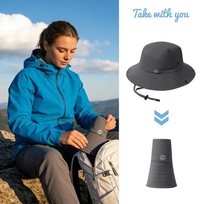 WANDER Sun Bucket Hat UPF 50+ Quick-Dry Wide Brim Fishing Boonie - color: Dark Grey