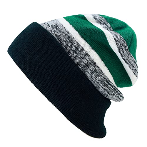 Winter Knit Beanie Hat with Pom Pom – Warm Cuffed Slouch Ski Cap for Men & Women - color: 2.black and D.green