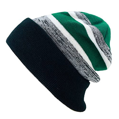 Winter Knit Beanie Hat with Pom Pom – Warm Cuffed Slouch Ski Cap for Men & Women - color: 2.black and D.green