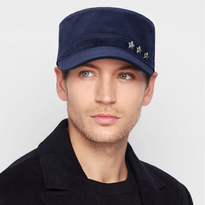 Cadet Hat Flat Top Hats Army Military Caps for Men Women - color: Navy D