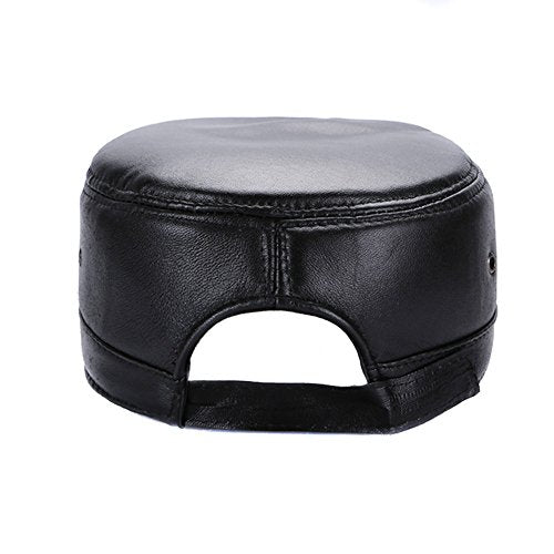 Vintage Solid Lambskin Leather Military Cadet Cap Army Hat
