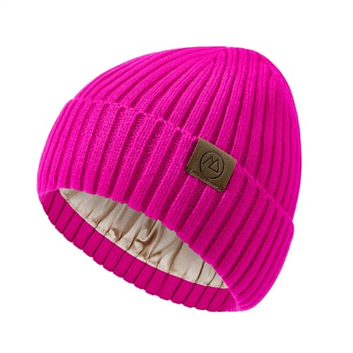 Durio Unisex Silk Lined Beanie Double Layered Winter Hats - color: Hot Pink