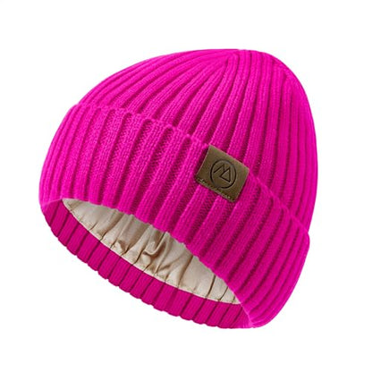 Durio Unisex Silk Lined Beanie Double Layered Winter Hats - color: Hot Pink
