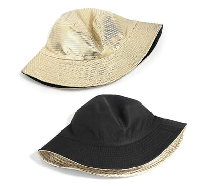 Metallic Bucket Hat Reversible Fisherman Packable Cap Unisex - color: Champagne