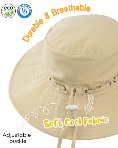 HONGTEYA Baby Toddler Sun Hat, Summer Mesh Bucket Beach Hat for Boys Girls - color: Khaki+army Green, size: 2-8 Years