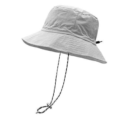 woogwin Waterproof Bucket Rain Hat with Chin Strap Quick Dry Packable Boonie Sun Hat Safari Hat UV Protection - color: Lightgrey