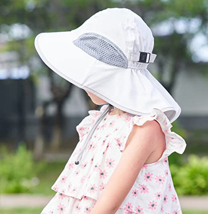 Connectyle Kids Sun Hat Adjustable Fishing Hat for Boys Grils Breathable UPF 50+ Protection Outdoor Beach Hat with Neck Flap - color: White