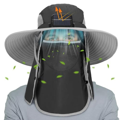 Berlune Solar Fan Hat Wide Brim with Neck Flap UPF 50+ - color: Dark Grey
