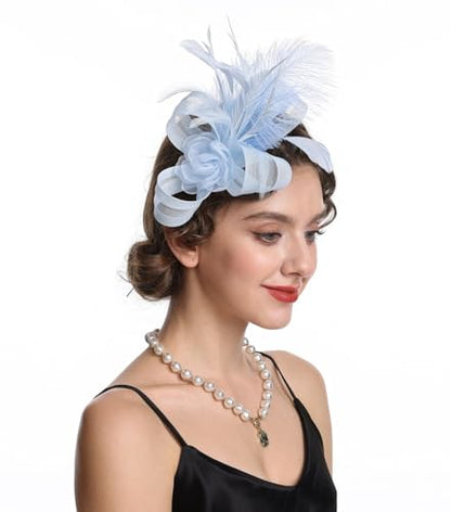 Women Fascinators Hats Flower Fascinators with Headband and Clip Tea Party Headwear for Women and Girls - color: N5-light Blue