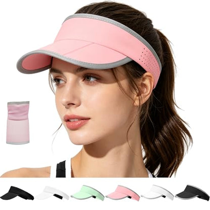 Women's Sun Visor Hat - Foldable Golf Hats Adjustable Quick Dry Running Tennis Cap, UV Protection Beach Hat for Women - color: Pink