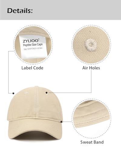 Zylioo Small Baseball Cap for Men Women, Adjustable Unstructured Dad Hat - color: Khaki-fits 21.7"-22.4"/55cm-57cm