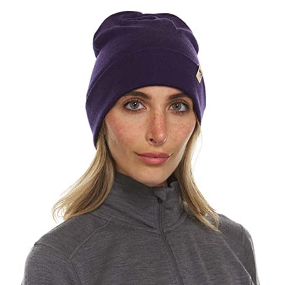 100% Merino Wool Cuff Beanie - Warm Winter Hat - Novelty Beanie - Toque - color: Dark Purple