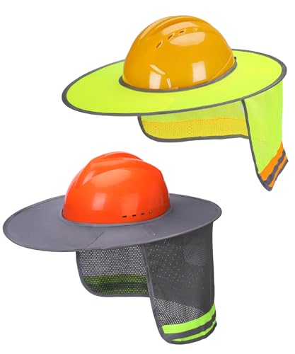 UNCO- Hard Hat Sun Shield, 2 Pack, Yellow and Gray, Full & Standard Brim Mesh Sunshade High Visibility Reflective, Hard Hat Accessories - color: Yellow and Gray, size: 2 Pack
