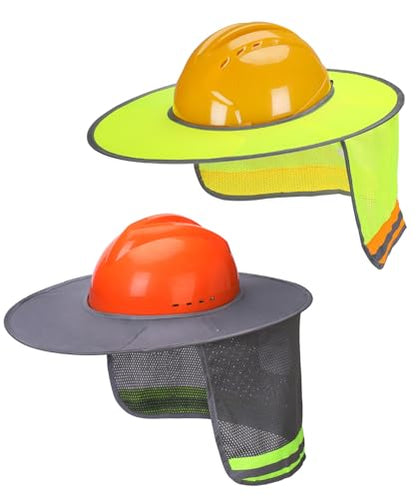 UNCO- Hard Hat Sun Shield, 2 Pack, Yellow and Gray, Full & Standard Brim Mesh Sunshade High Visibility Reflective, Hard Hat Accessories - color: Yellow and Gray, size: 2 Pack