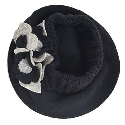 Lady French Beret 100% Wool Beret Chic Beanie Winter Hat HY023 - color: Black