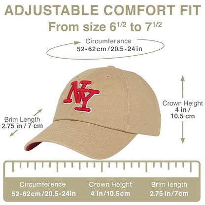 NY 3D Embroidered Dad Hat - New York Baseball Cap - color: Khaki Red