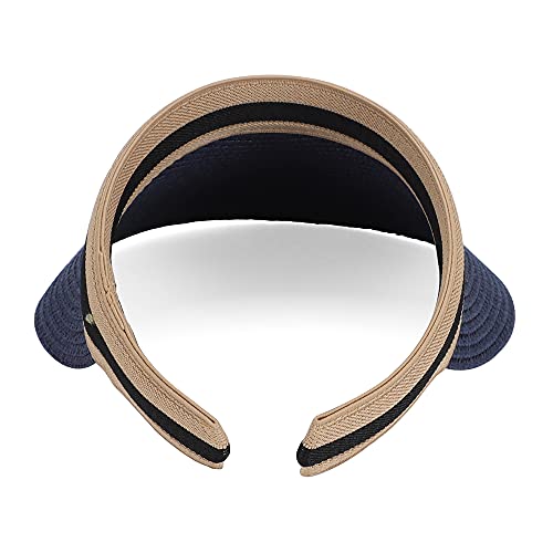 Women Summer Sun Hat Lady's Portable Beach Visor Bowknot Straw Hat - color: Navy