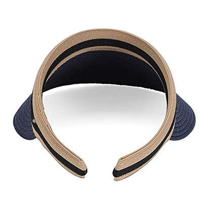 Women Summer Sun Hat Lady's Portable Beach Visor Bowknot Straw Hat - color: Navy