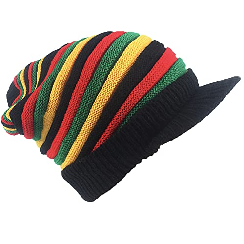 Rasta Wool Knit Hat,Reggae Jamaican Beanie,Crochet Colorful Skull Cap - color: Rainbow